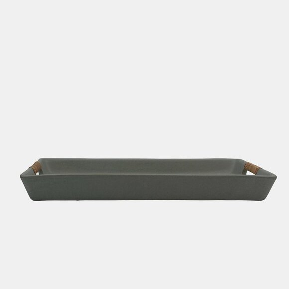 Studio McGee 10.04"‎ Rectangular Earthenware Tray with Cut-Out Skin Rattan - Picture 4 of 6